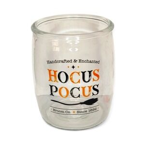 Hocus Pocus Broom Company Clear Glass Halloween Candy Jar Canister Utensil Crock